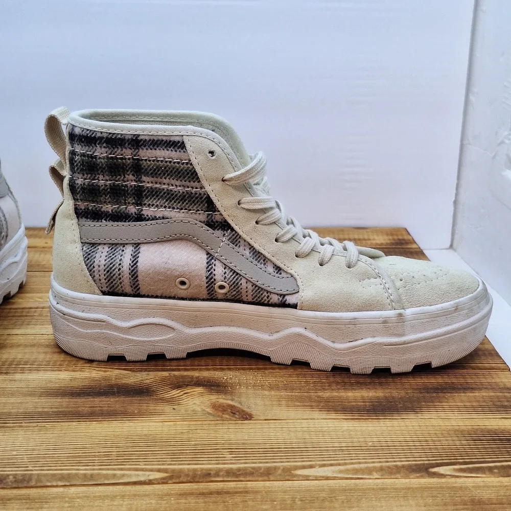 Women's Size 6.5 -‎ Rare Vans Sentry Sk8 Hi Plaid Turtle Dove Ultra Cush Shoes